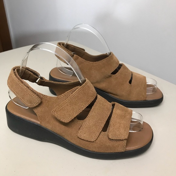 Strictly Comfort Adjustable Tan Suede Wedge Sandal - Picture 3 of 8